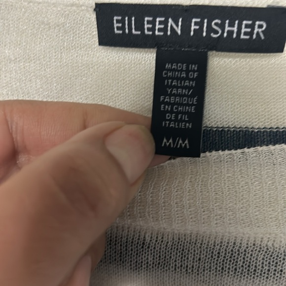 Eileen Fisher Ballet Neck Double Layer Top in Linen Crepe Knit in Soft White M - Picture 7 of 9